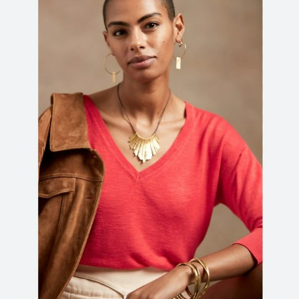 Banana Republic Linen Blend V-Neck Sweater S